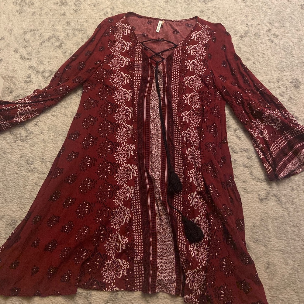 Thin long sleeve tie dress